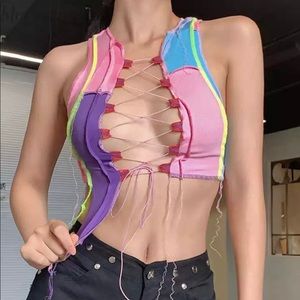 Pink contrast crop tank